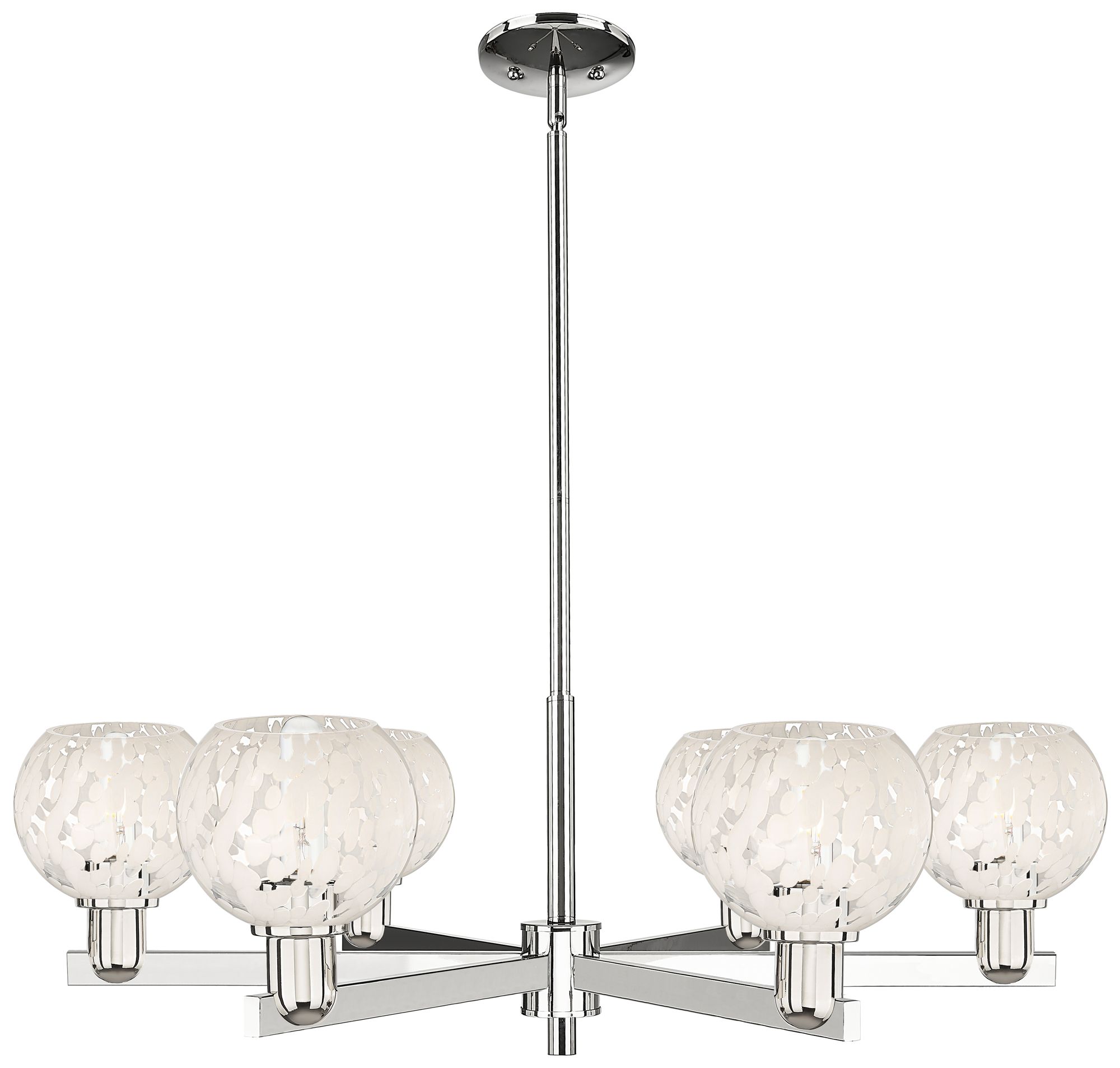 Arcadia White Mouchette 36"W 6 Light Polished Nickel Stem Chandelier