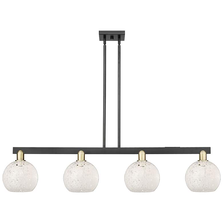 Image 1 Arcadia White Mouchette 51"W 4 Light Black Brass Stem Island Light