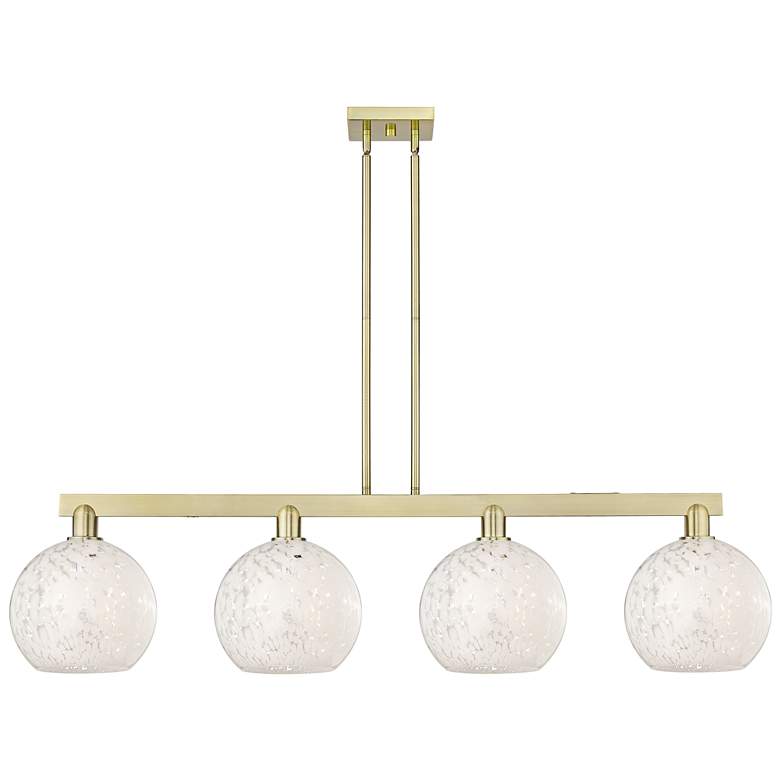 Image 1 Arcadia White Mouchette 51"W 4 Light Brass Stem Hung Island Light