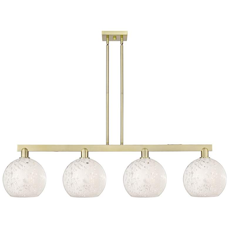 Image 1 Arcadia White Mouchette 53"W 4 Light Brass Stem Hung Island Light