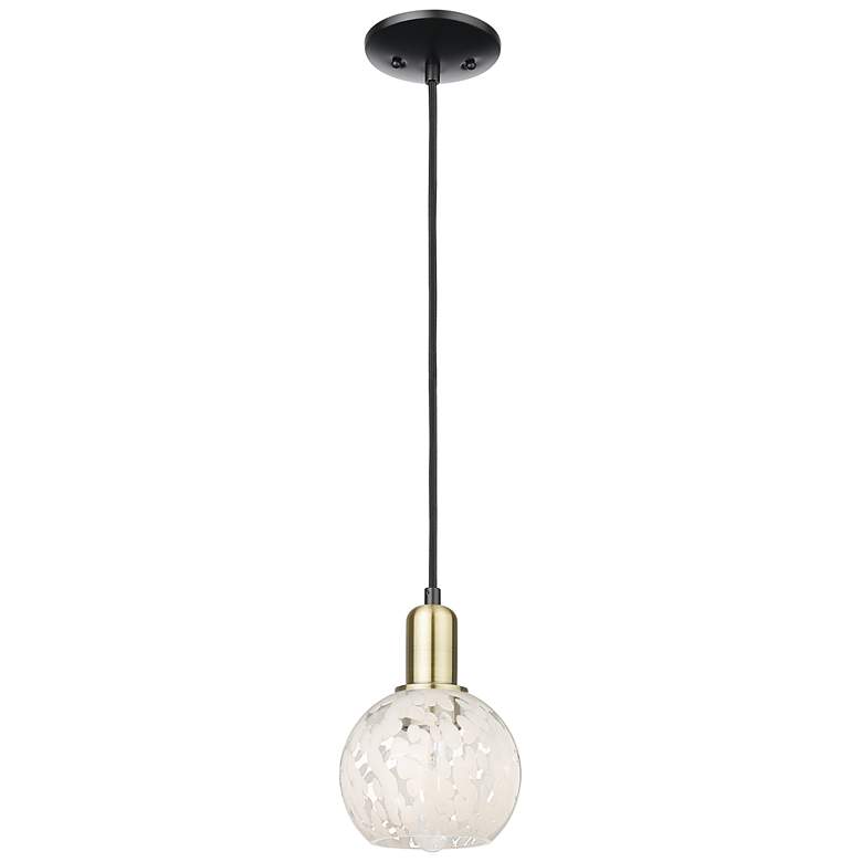 Image 1 Arcadia White Mouchette 6"W Black Antique Brass Cord Hung Mini Pendant