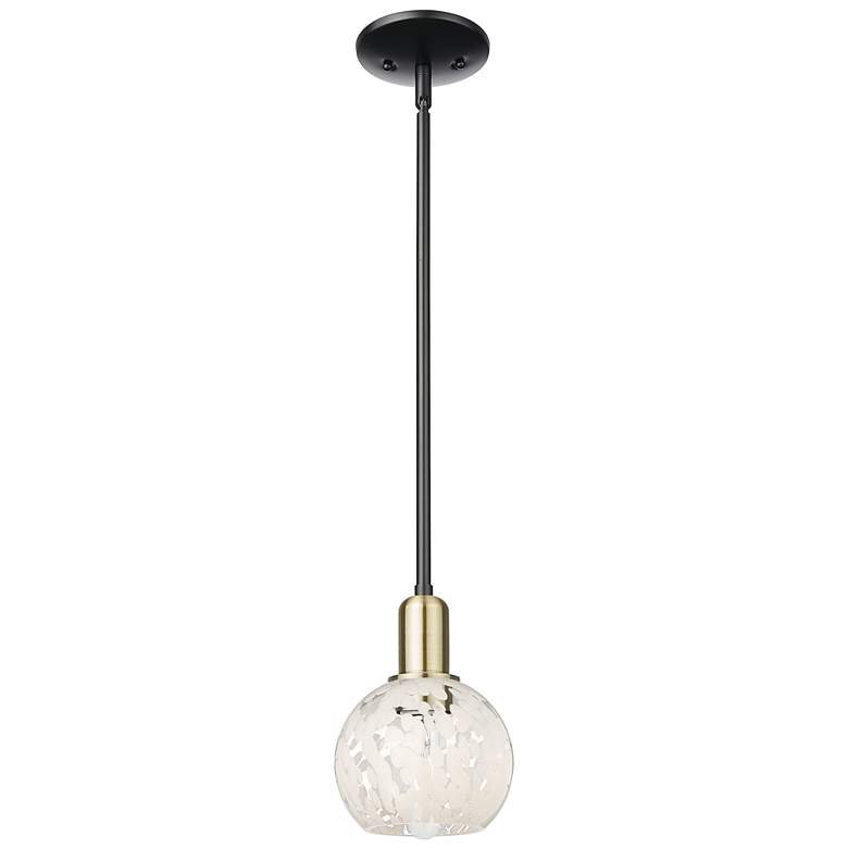 Image 1 Arcadia White Mouchette 6"W Black Antique Brass Stem Hung Mini Pendant
