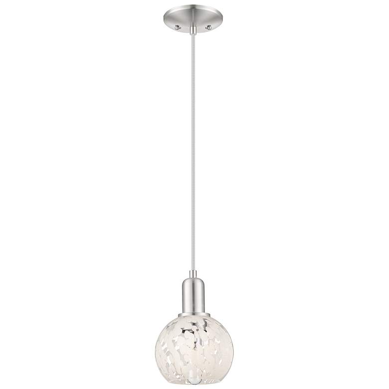 Image 1 Arcadia White Mouchette 6"W Brushed Nickel Cord Hung Mini Pendant
