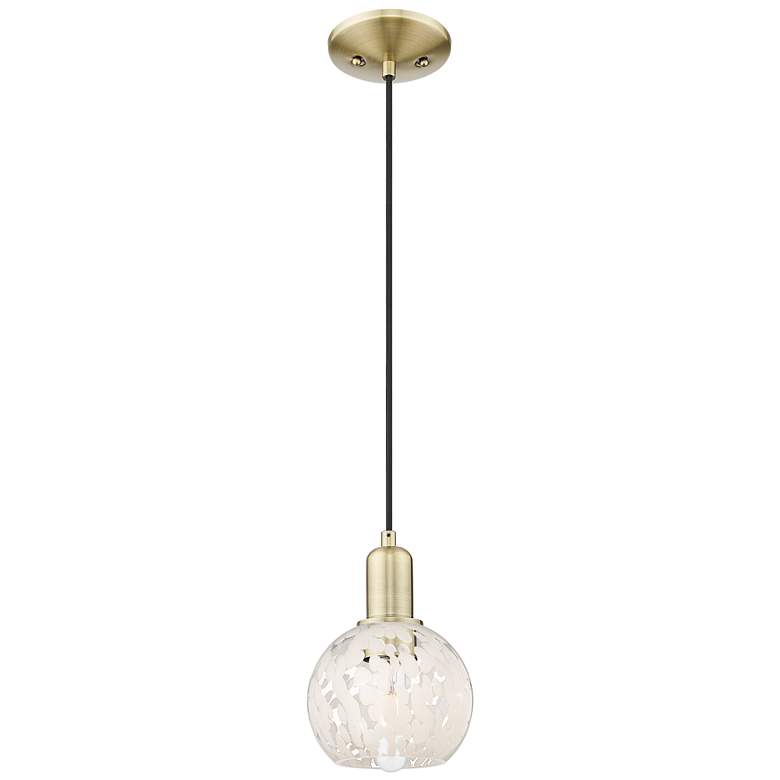 Image 1 Arcadia White Mouchette 6" Wide Antique Brass Cord Hung Mini Pendant