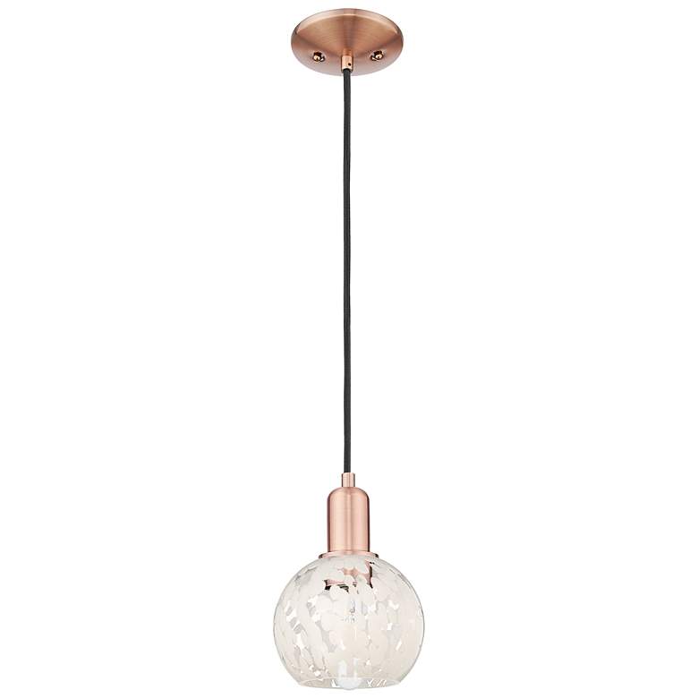 Image 1 Arcadia White Mouchette 6" Wide Antique Copper Cord Hung Mini Pendant