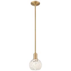 Arcadia White Mouchette 6" Wide Brushed Brass Stem Hung Mini Pendant