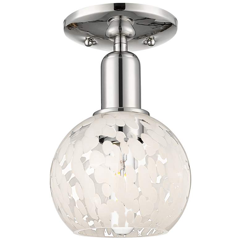 Image 1 Arcadia White Mouchette 6" Wide Polished Nickel Semi.Flush Mount With