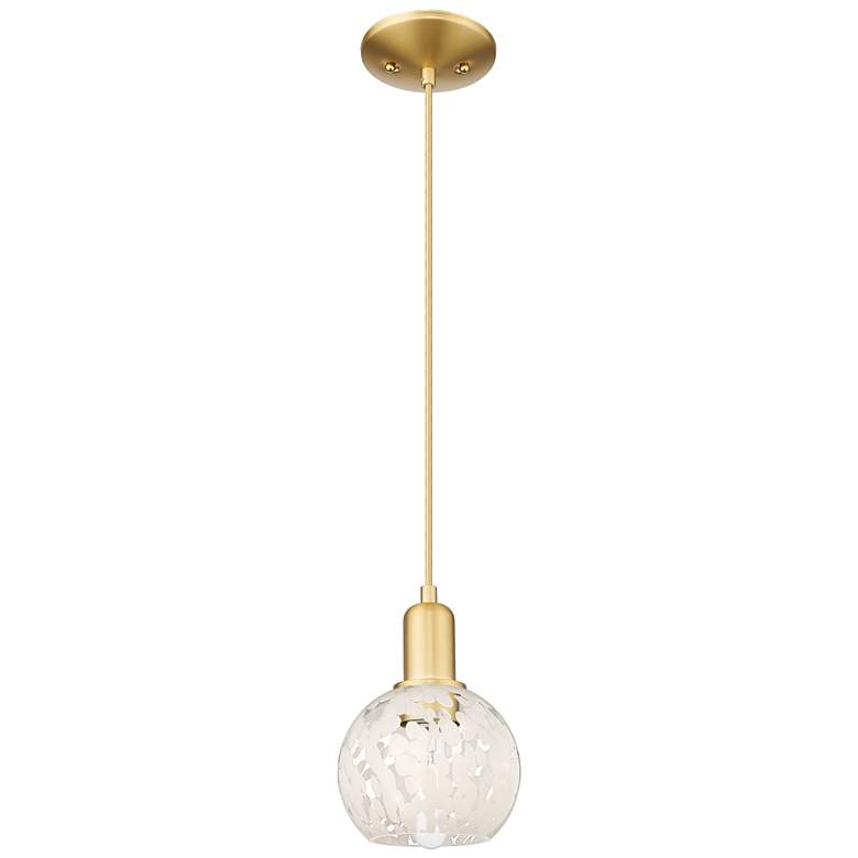 Image 1 Arcadia White Mouchette 6" Wide Satin Gold Cord Hung Mini Pendant