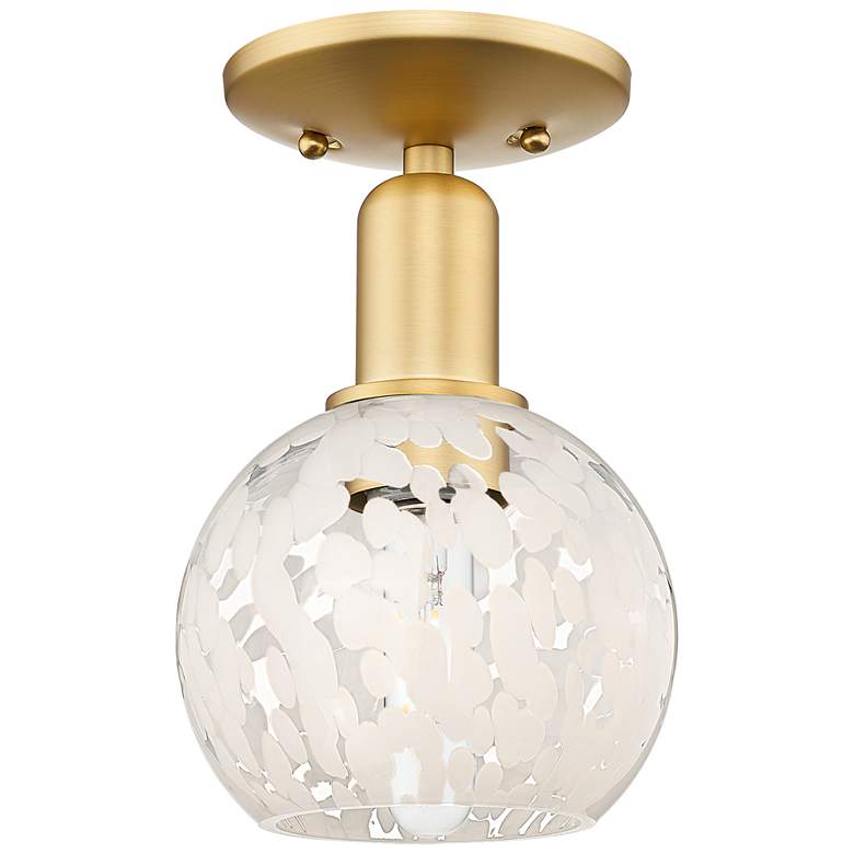 Image 1 Arcadia White Mouchette 6" Wide Satin Gold Semi.Flush Mount With
