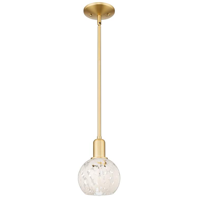 Image 1 Arcadia White Mouchette 6" Wide Satin Gold Stem Hung Mini Pendant