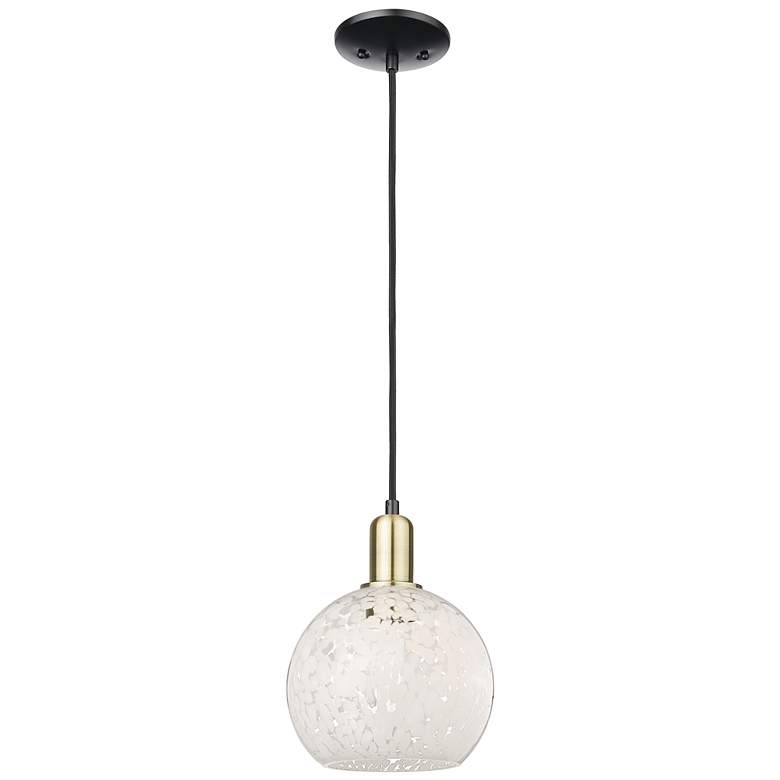 Image 1 Arcadia White Mouchette 8"W Black Antique Brass Cord Hung Mini Pendant