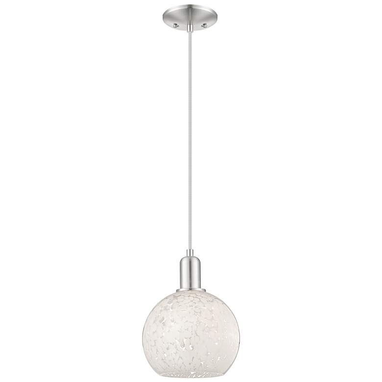 Image 1 Arcadia White Mouchette 8"W Brushed Nickel Cord Hung Mini Pendant