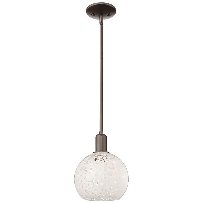Image 1 Arcadia White Mouchette 8"W Oil Rubbed Bronze Stem Hung Mini Pendant