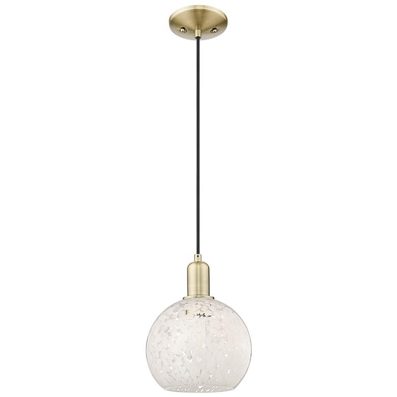 Image 1 Arcadia White Mouchette 8" Wide Antique Brass Cord Hung Mini Pendant