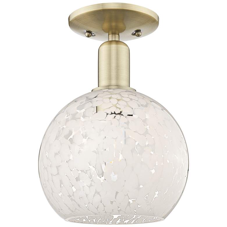 Image 1 Arcadia White Mouchette 8" Wide Antique Brass Semi.Flush Mount With