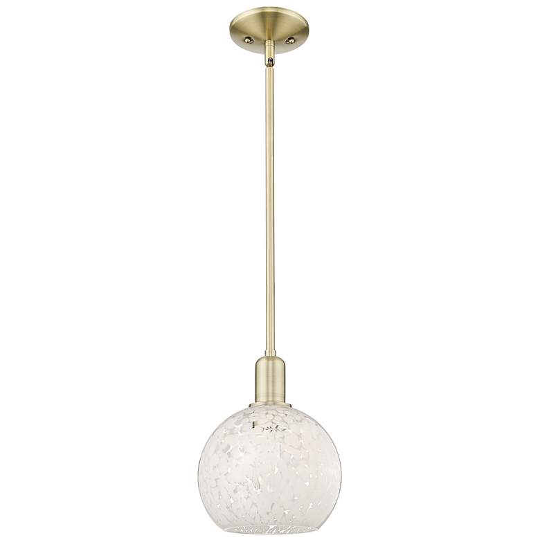 Image 1 Arcadia White Mouchette 8" Wide Antique Brass Stem Hung Mini Pendant