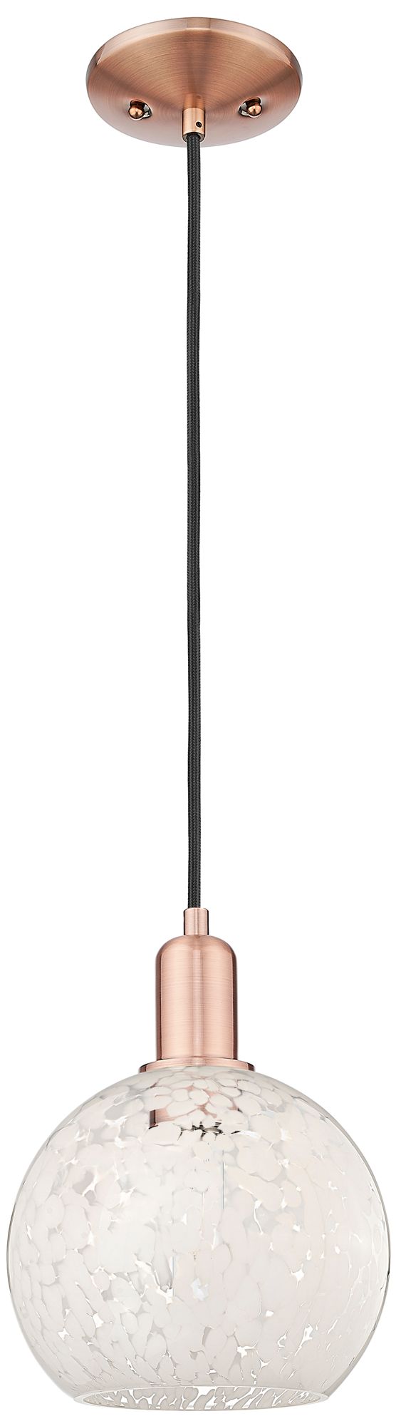 Arcadia White Mouchette 8" Wide Antique Copper Cord Hung Mini Pendant