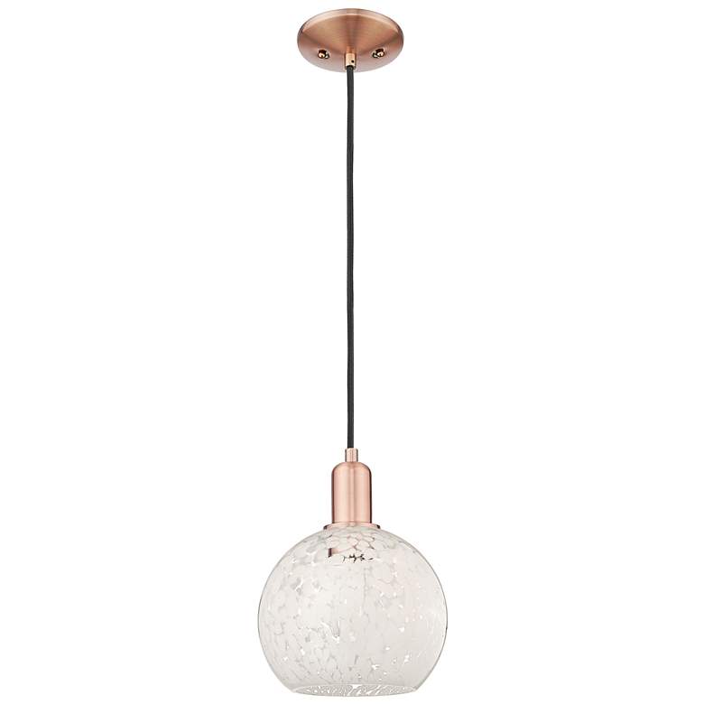Image 1 Arcadia White Mouchette 8" Wide Antique Copper Cord Hung Mini Pendant
