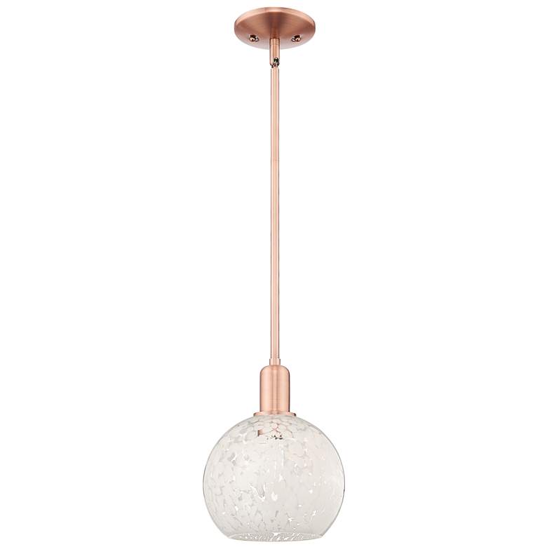 Image 1 Arcadia White Mouchette 8" Wide Antique Copper Stem Hung Mini Pendant