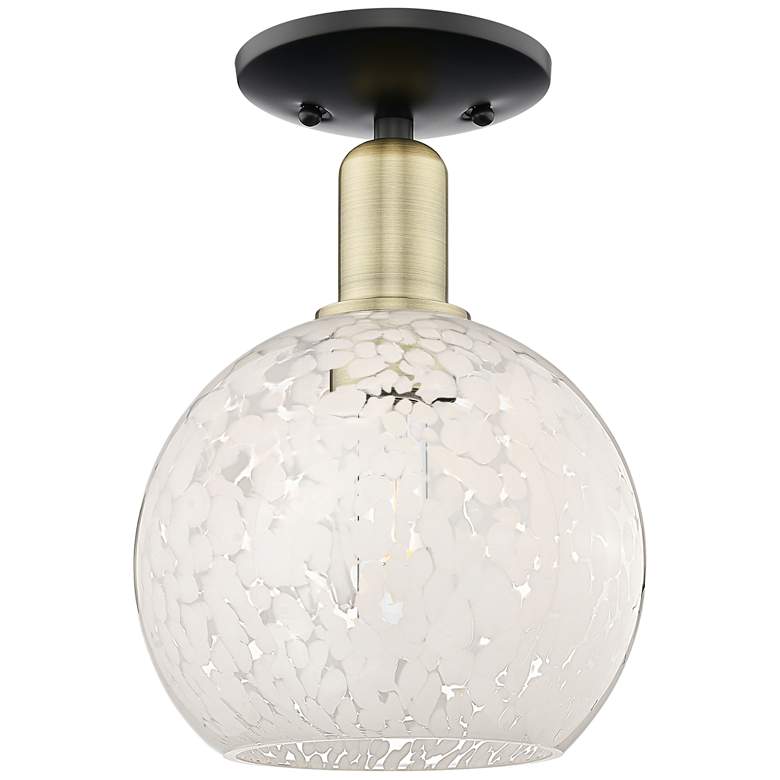 Image 1 Arcadia White Mouchette 8" Wide Black Antique Brass Semi.Flush Mount