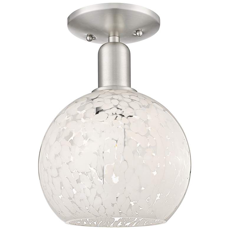 Image 1 Arcadia White Mouchette 8" Wide Brushed Satin Nickel Semi.Flush Mount
