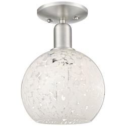 Arcadia White Mouchette 8" Wide Brushed Satin Nickel Semi.Flush Mount
