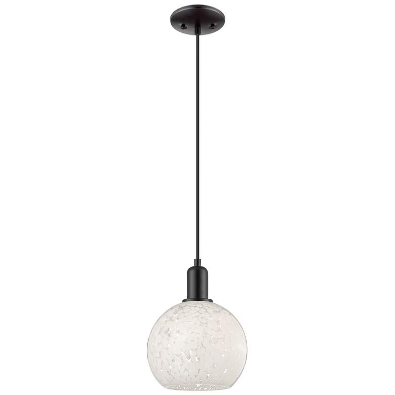 Image 1 Arcadia White Mouchette 8" Wide Matte Black Cord Hung Mini Pendant