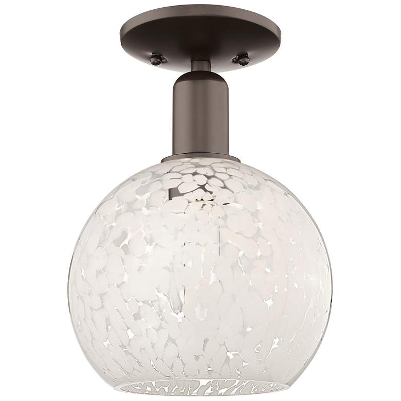 Image 1 Arcadia White Mouchette 8" Wide Oil Rubbed Bronze Semi.Flush Mount