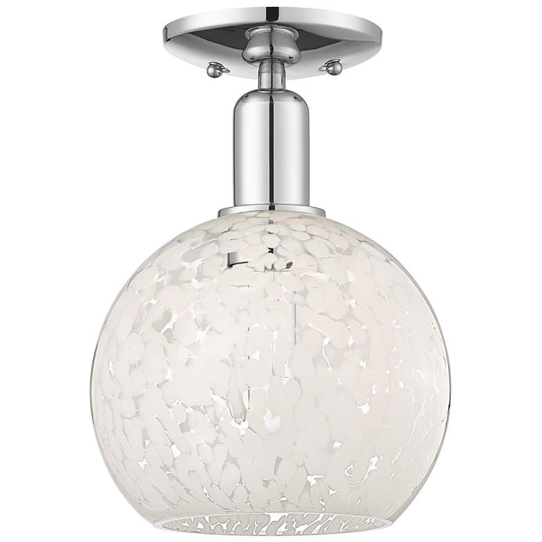 Image 1 Arcadia White Mouchette 8" Wide Polished Chrome Semi.Flush Mount With