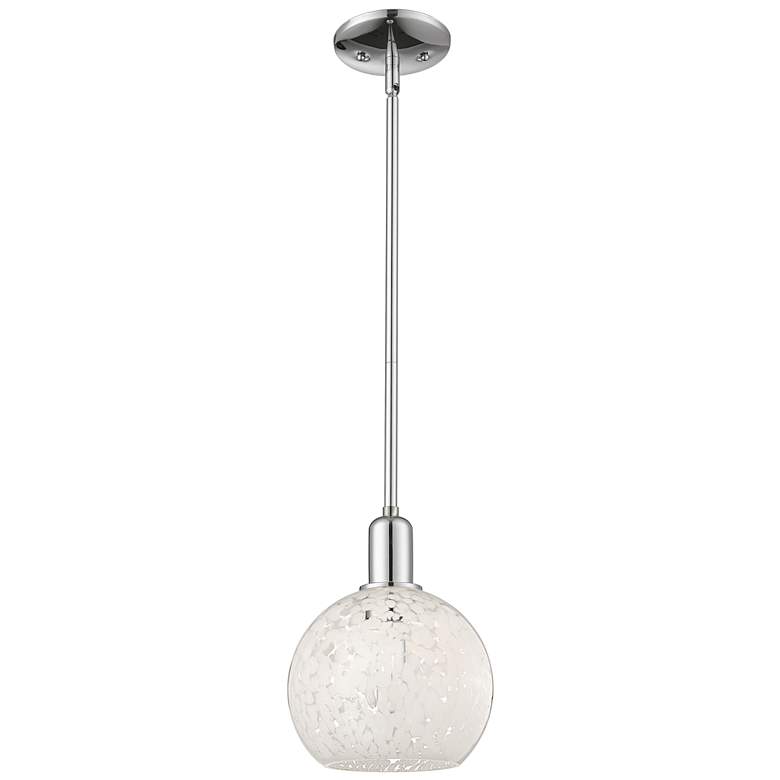 Image 1 Arcadia White Mouchette 8" Wide Polished Chrome Stem Hung Mini Pendant