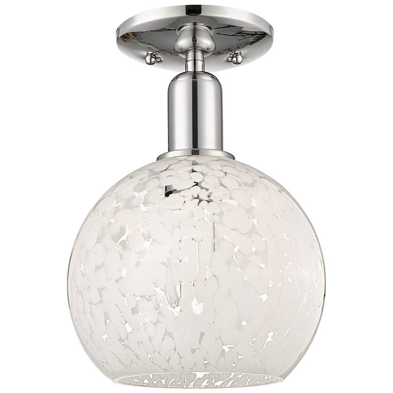 Image 1 Arcadia White Mouchette 8" Wide Polished Nickel Semi.Flush Mount With