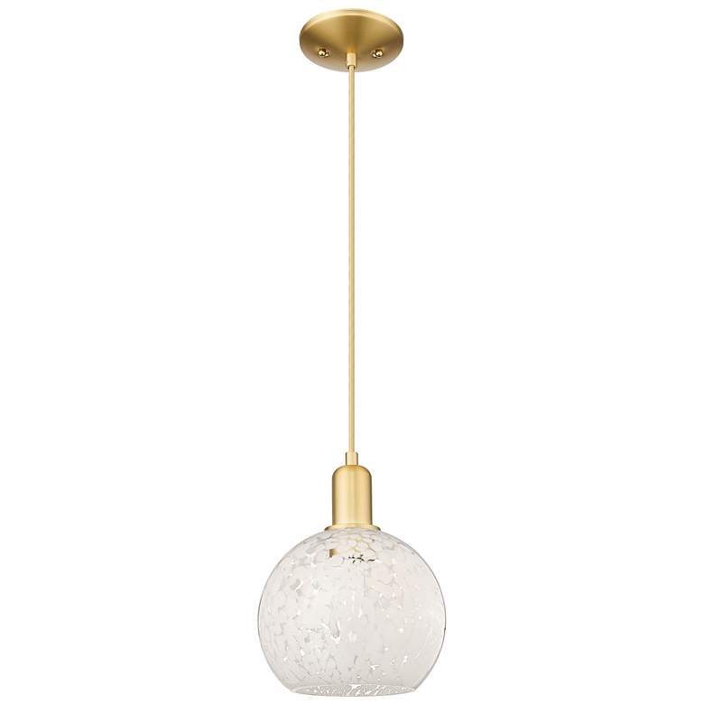 Image 1 Arcadia White Mouchette 8" Wide Satin Gold Cord Hung Mini Pendant