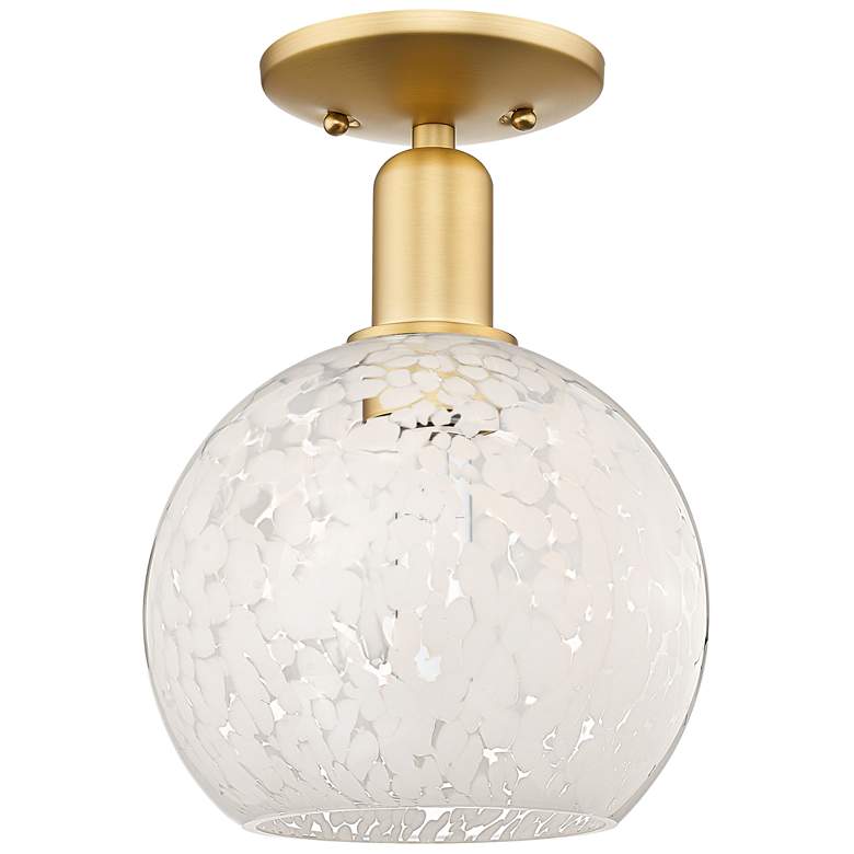 Image 1 Arcadia White Mouchette 8" Wide Satin Gold Semi.Flush Mount With