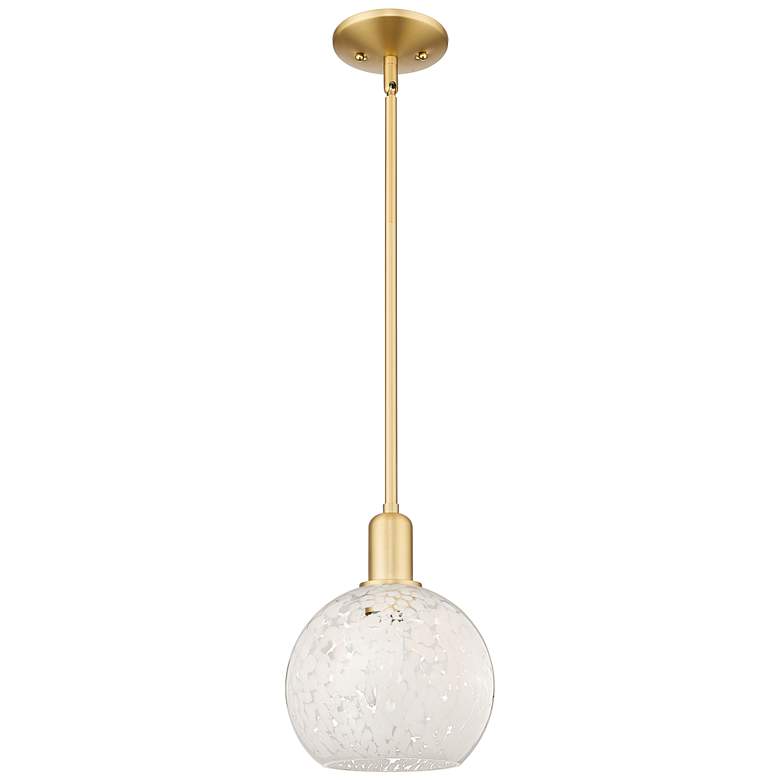 Image 1 Arcadia White Mouchette 8" Wide Satin Gold Stem Hung Mini Pendant