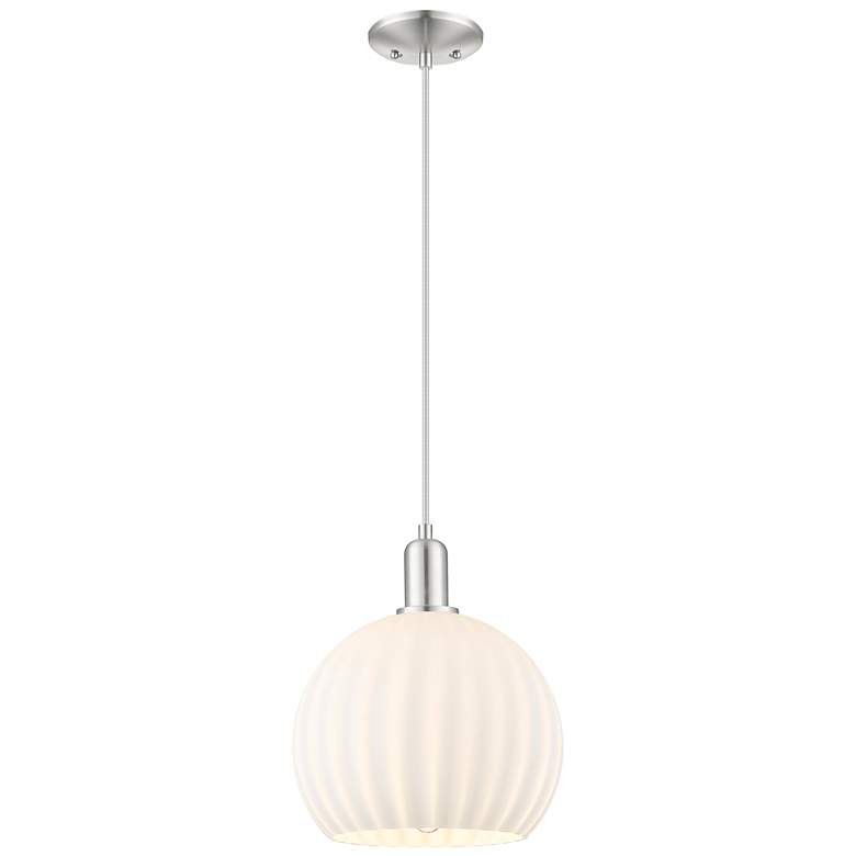 Image 1 Arcadia White Venetian 10"W Brushed Nickel Cord Hung Mini Pendant