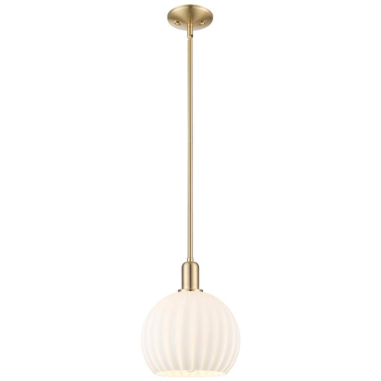 Image 1 Arcadia White Venetian 10"W Champagne Bronze Stem Hung Mini Pendant