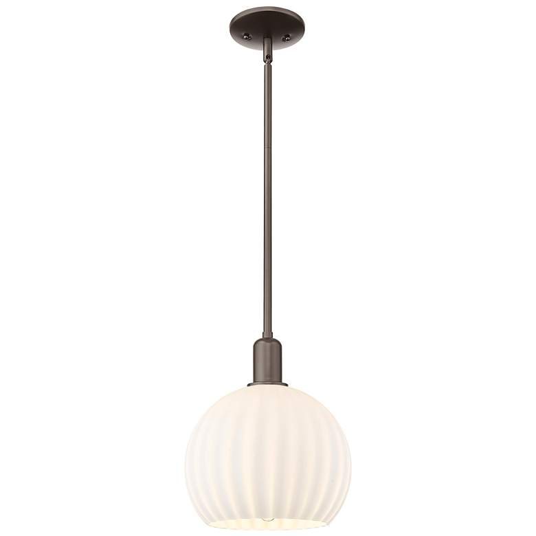 Image 1 Arcadia White Venetian 10"W Oil Rubbed Bronze Stem Hung Mini Pendant