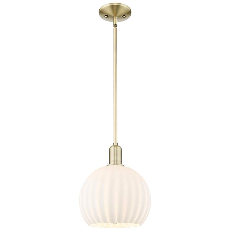 Image 1 Arcadia White Venetian 10" Wide Antique Brass Stem Hung Mini Pendant