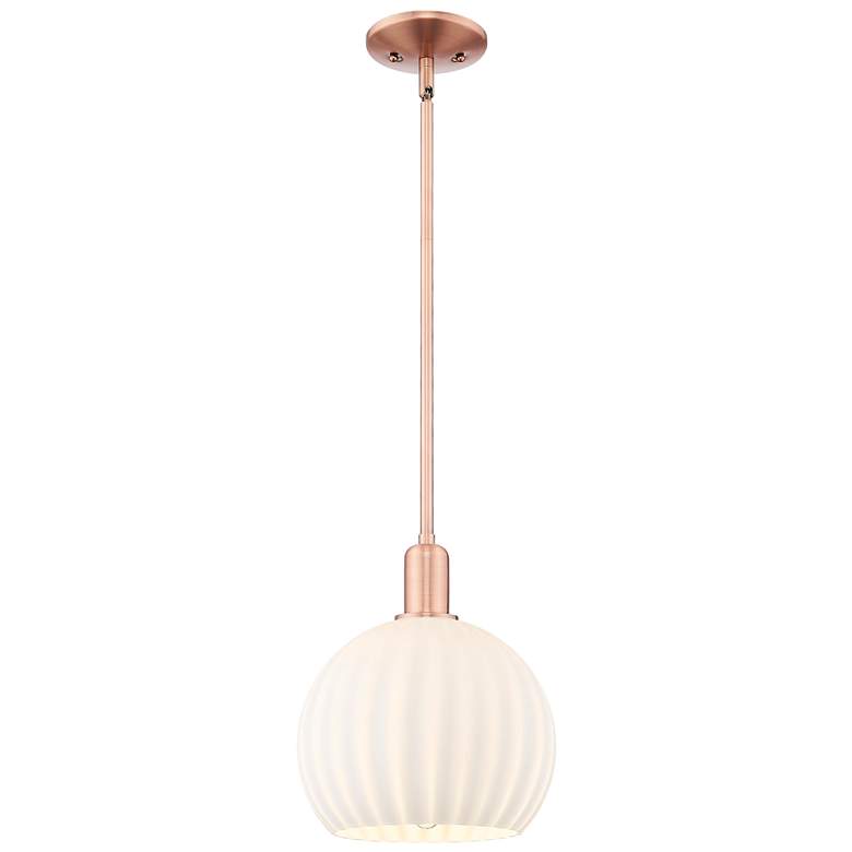 Image 1 Arcadia White Venetian 10" Wide Antique Copper Stem Hung Mini Pendant