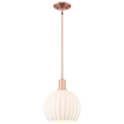Arcadia White Venetian 10" Wide Antique Copper Stem Hung Mini Pendant