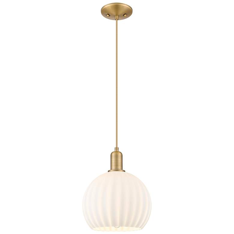 Image 1 Arcadia White Venetian 10" Wide Brushed Brass Cord Hung Mini Pendant