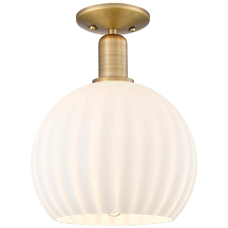 Image 1 Arcadia White Venetian 10" Wide Brushed Brass Semi.Flush Mount With