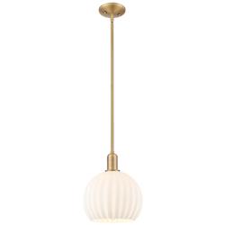 Arcadia White Venetian 10" Wide Brushed Brass Stem Hung Mini Pendant