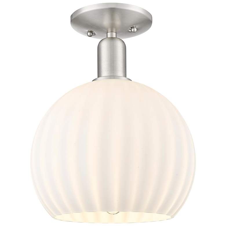 Image 1 Arcadia White Venetian 10" Wide Brushed Satin Nickel Semi.Flush Mount