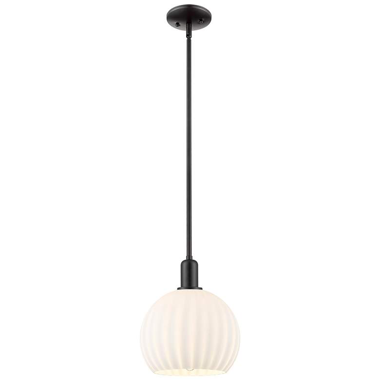 Image 1 Arcadia White Venetian 10" Wide Matte Black Stem Hung Mini Pendant
