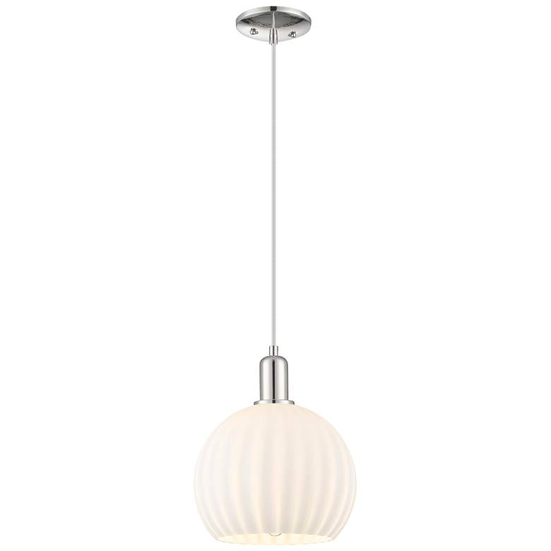 Image 1 Arcadia White Venetian 10" Wide Polished Nickel Cord Hung Mini Pendant