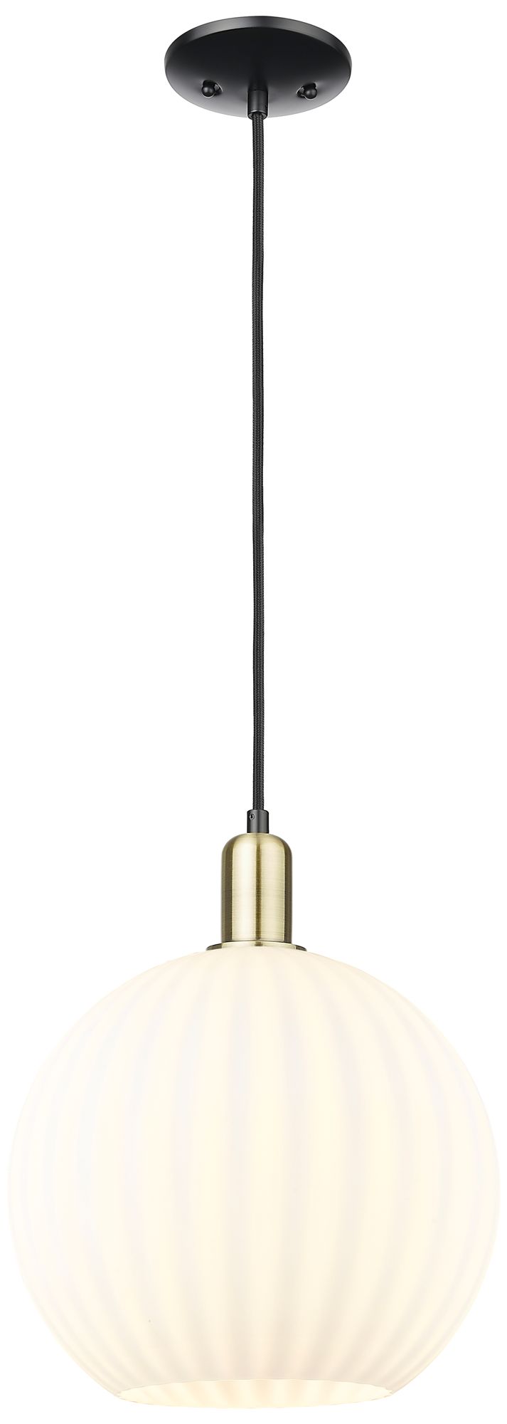 Arcadia White Venetian 12"W Black Antique Brass Cord Hung Mini Pendant