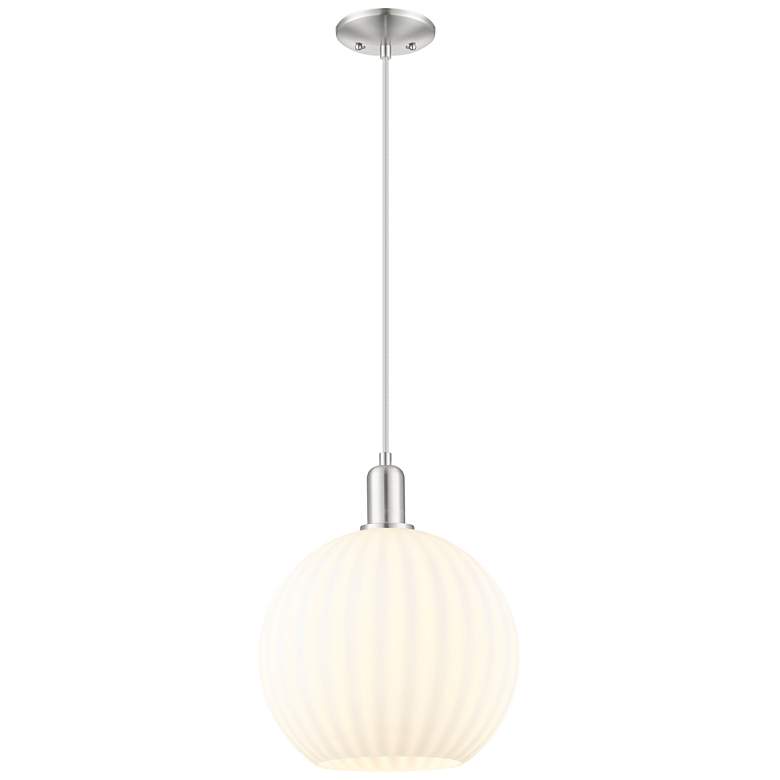 Image 1 Arcadia White Venetian 12"W Brushed Nickel Cord Hung Mini Pendant