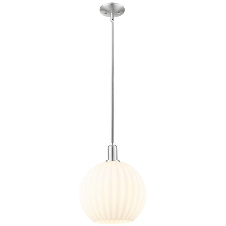 Image 1 Arcadia White Venetian 12"W Brushed Nickel Stem Hung Mini Pendant