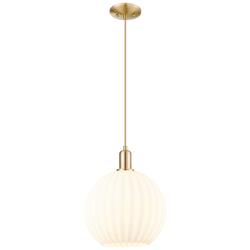 Arcadia White Venetian 12"W Champagne Bronze Cord Hung Mini Pendant